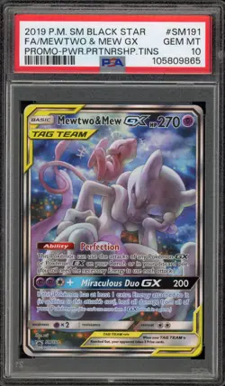 Pokemon Mewtwo & Mew GX Power Partnership Tins Full Art Promo SM191 PSA 10 - Image 1