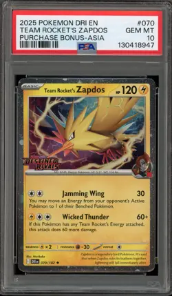 Pokemon Team Rocket's Zapdos Destined Rivals Purchase ASIA #070 PSA 10 Gem Mint - Image 1