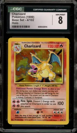 Pokemon Charizard Base Set Unlimited Holo Rare #4 CGC 8 - Image 1