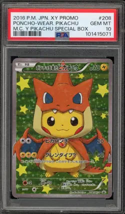 Pokemon Poncho-Wearing Pikachu M Charizard Y JPN Full Art Promo 208/XY-P PSA 10 - Image 1