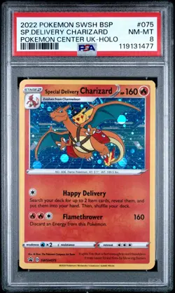 2022 POKEMON SWSH BLACK STAR PROMO #075 SPECIAL DELIVERY CHARIZARD-HOLO PSA 8 - Image 1