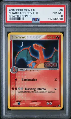 2007 POKEMON EX POWER KEEPERS #6 CHARIZARD-REVERSE FOIL PSA 8 STAMPED - Image 1