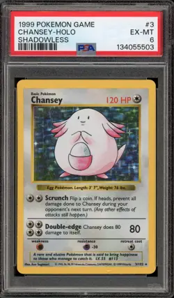 Pokemon Chansey Base Set Shadowless Holo Rare #3 PSA 6 - Image 1