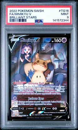2022 POKEMON SWORD & SHIELD BRILLIANT STARS #TG16 FULL ART/MIMIKYU V PSA 9 - Image 1