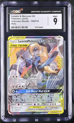2019 Pokemon Lucario & Melmetal GX Unbroken Bonds 120/214 CGC MINT 9 - Image 1
