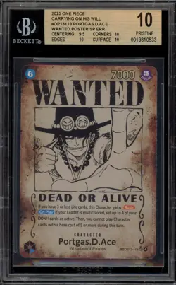One Piece CCG Portgas.D.Ace Carrying on His Will Wanted Alt Art OP13-119 BGS 10 - Image 1