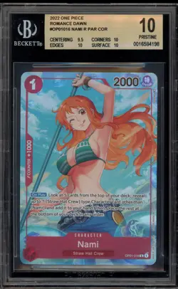 One Piece CCG Nami Romance Dawn Up to 1, Straw Hat OP01-016 BGS 10 Pristine - Image 1
