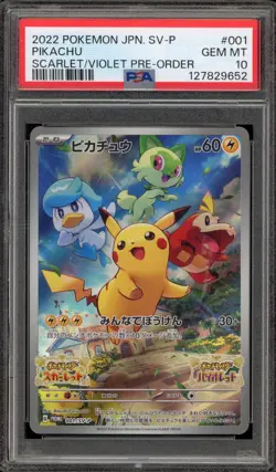 Pokemon Pikachu Scarlet & Violet Pre-Order Japanese Promo 001/SV-P PSA 10 - Image 1