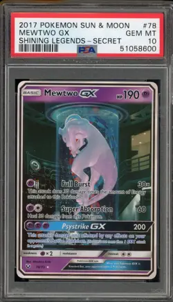 Pokemon Mewtwo GX Shining Legends Secret Rare #78 PSA 10 Gem Mint - Image 1