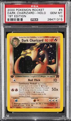 2000 POKEMON ROCKET 1ST ED #4 DARK CHARIZARD-HOLO PSA 10 - Image 1