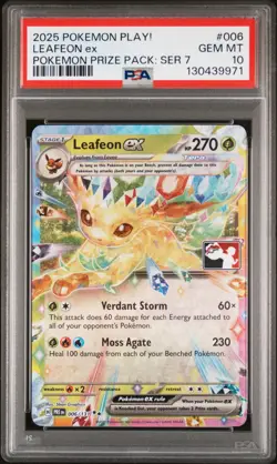 2025 POKEMON PLAY! POKEMON PRIZE PACK: SER 7 #006 LEAFEON EX PSA 10 - Image 1
