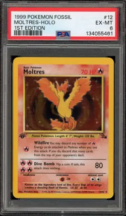 Pokemon Moltres Fossil 1st Edition Holo Rare #12 PSA 6 - Image 1