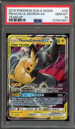 Pokemon Pikachu & Zekrom GX Team Up Holo Ultra Rare #33 PSA 10 Gem Mint - Image 1