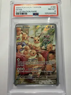 2024 POKEMON TWM EN-TWILIGHT MASQUERADE ILLUSTRATION RARE #188 EEVEE PSA 8 - Image 1