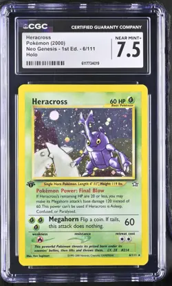 2000 Pokemon Heracross Neo Genesis First Edition 6/111 Holo CGC NEAR MINT+ 7.5 - Image 1