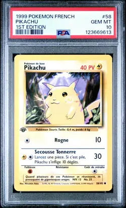1999 Pokemon French Pikachu #58 GEM MT PSA 10 - Image 1
