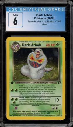 Pokemon Dark Arbok Team Rocket 1st Edition Holo Rare #2 CGC 6 - Image 1