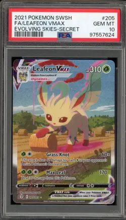 Pokemon Leafeon VMAX Evolving Skies Secret Rare Full Alt Art #205 PSA 10 - Image 1