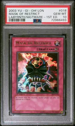 YUGIOH PSA 10 2003 Mask of Restrict LON-018 Ultra Rare 1st Edition *6493 - Image 1