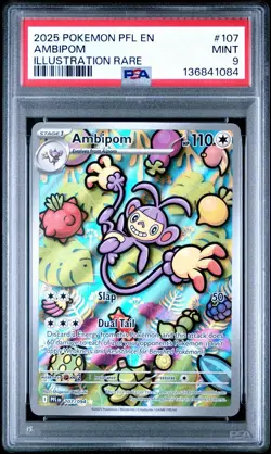 2025 POKEMON PFL EN-PHANTASMAL FLAMES ILLUSTRATION RARE #107 AMBIPOM PSA 9 - Image 1