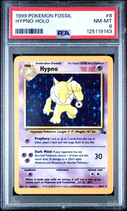 1999 POKEMON FOSSIL #8 HYPNO-HOLO PSA 8 - Image 1