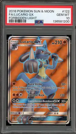 Pokemon Lucario GX Forbidden Light Full Art #122 PSA 10 Gem Mint - Image 1