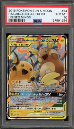 Pokemon Raichu & Alolan Raichu GX Unified Minds Holo Ultra Rare #54 PSA 10 - Image 1