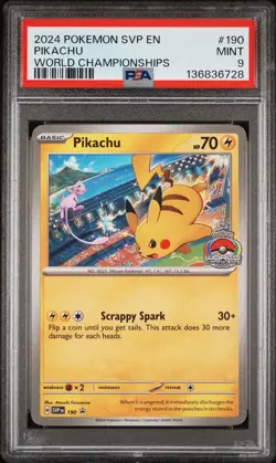 2024 POKEMON SVP EN-SV BLACK STAR PROMO WORLD CHAMPIONSHIPS #190 PIKACHU PSA 9 - Image 1