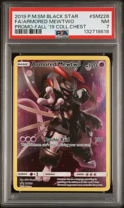 2019 POKEMON SM BLACK STAR PROMO #SM228 FULL ART/ARMORED MEWTWO PSA 7 - Image 1