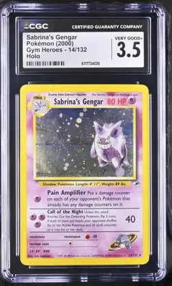 2000 Pokemon Sabrina's Gengar Gym Heroes 14/132 Holo CGC VERY GOOD+ 3.5 - Image 1