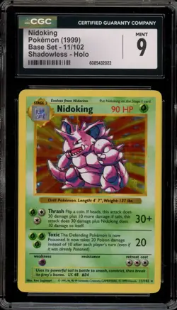 Pokemon Nidoking Base Set Shadowless Holo Rare #11 CGC 9 Mint - Image 1