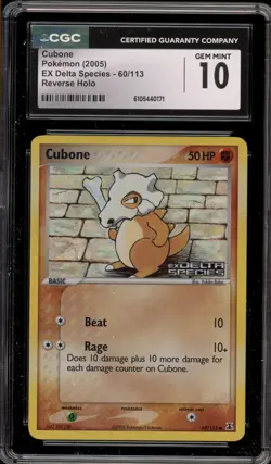 Pokemon Cubone EX Delta Species Reverse Holo #60 CGC 10 Gem Mint - Image 1