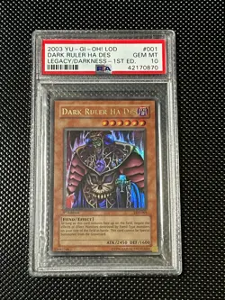 YUGIOH PSA 10 2003 Dark Ruler Ha Des LOD-001 Ultra Rare 1st Edition *0870 - Image 1