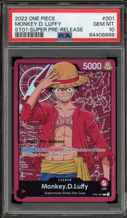 One Piece CCG Monkey.D.Luffy Super Pre-Release Promo ST01-001 PSA 10 Gem Mint - Image 1