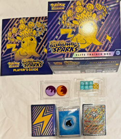 Surging Sparks ETB box book, promo,Energy, coins, sleeves, Dice ONLY! No Cards! - Image 1
