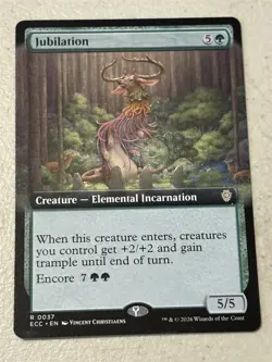 mtg borderless Jubilation, creature, Lorwyn Eclipsed Commander, unplayed - Image 1