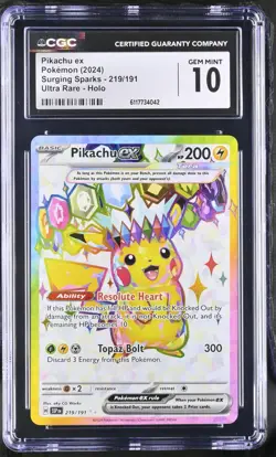 2024 Pokemon Pikachu ex Surging Sparks 219/191 UR CGC GEM MINT 10 - Image 1