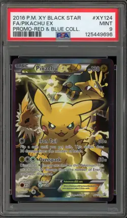 Pokemon Pikachu EX Red & Blue Coll. Black Star Full Art Promo XY124 PSA 9 Mint - Image 1