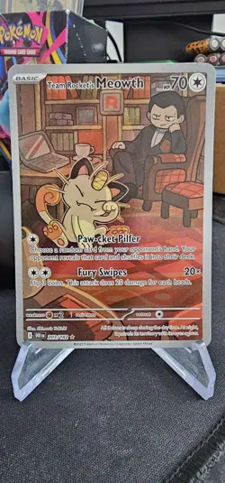 Pokemon Team Rocket's Meowth 203/182 Destined Rivals Illustration Rare Holo - Image 1