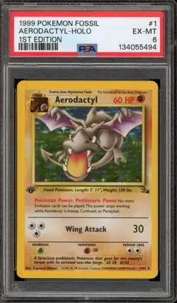 Pokemon Aerodactyl Fossil 1st Edition Holo Rare #1 PSA 6 - Image 1