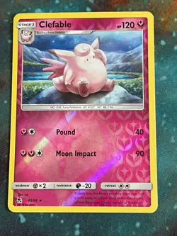 POKEMON CLEFABLE 40/68 RARE REVERSE HOLOFOIL HIDDEN FATES NM CARD - Image 1