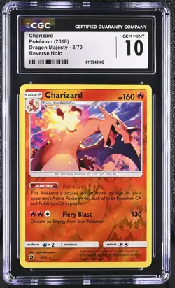 CGC 10 GEM MINT Charizard 2018 Dragon Majesty 3/70 Reverse Holo Pokemon Card - Image 1