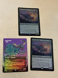 3 x mtg foil Agonasaur Rex, 1 is borderless showcase, Aetherdrift, unplayed - Image 1
