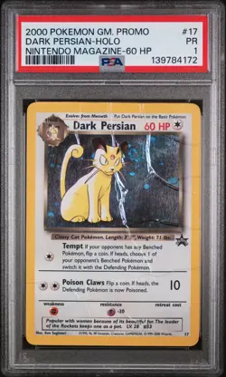 2000 POKEMON GAME PROMO 17 DARK PERSIAN-HOLO NINTENDO MAGAZINE-60 HP - PSA 1 - Image 1
