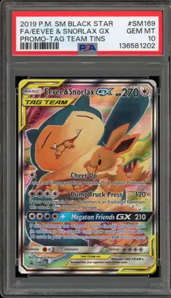 Pokemon Eevee & Snorlax GX Tag Team Tins Black Star Full Art Promo SM169 PSA 10 - Image 1