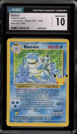 Pokemon Blastoise Celebrations Classic Coll. Base Set Holo Rare #2 CGC 10 - Image 1