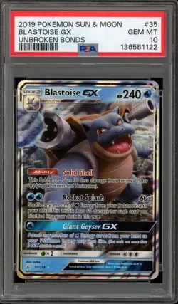 Pokemon Blastoise GX Unbroken Bonds Holo Ultra Rare #35 PSA 10 Gem Mint - Image 1