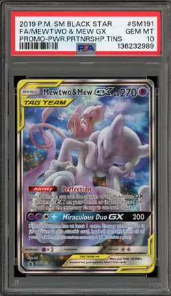 Pokemon Mewtwo & Mew GX Power Partnership Tins Full Art Promo SM191 PSA 10 - Image 1