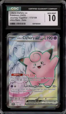 Pokemon Lillie's Clefairy ex Journey Together Ultra Rare #173 CGC 10 Gem Mint - Image 1