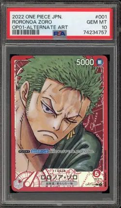 One Piece CCG Roronoa Zoro Japanese Alternate Art OP01-001 PSA 10 Gem Mint - Image 1